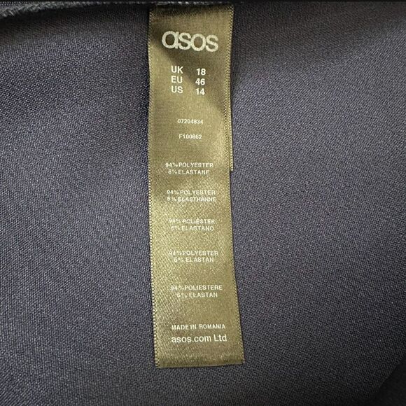 Asos Navy Blue Double V Ruffle Wrap Midi Dress, Size 14 - Picture 10 of 12